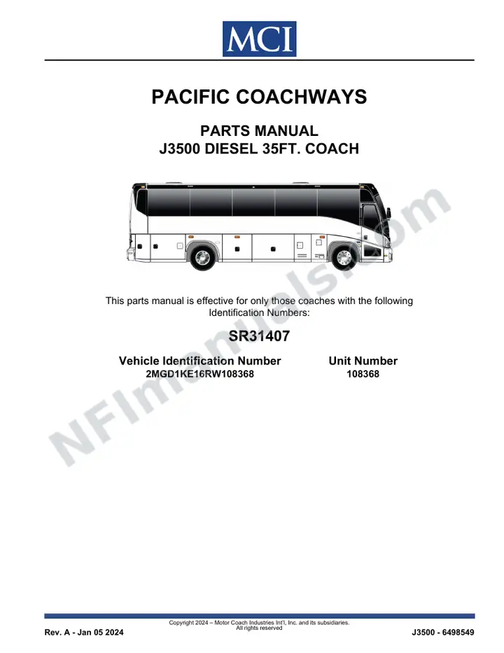 SR31407 Parts Manual, Pacific Coachways first-page preview