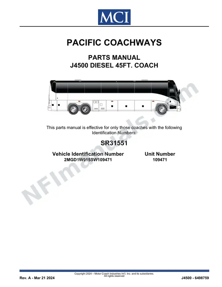 SR31551 Parts Manual, Pacific Coachways first-page preview