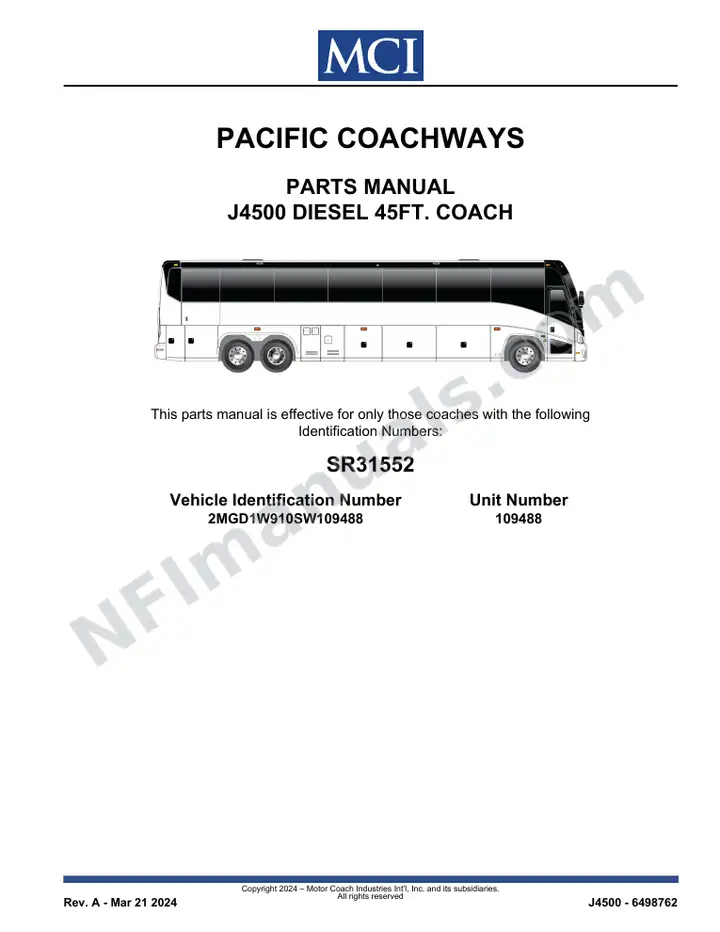 SR31552 Parts Manual, Pacific Coachways first-page preview