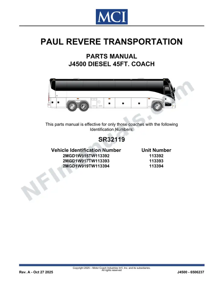 SR32119 Parts Manual, Paul Revere Transportation first-page preview
