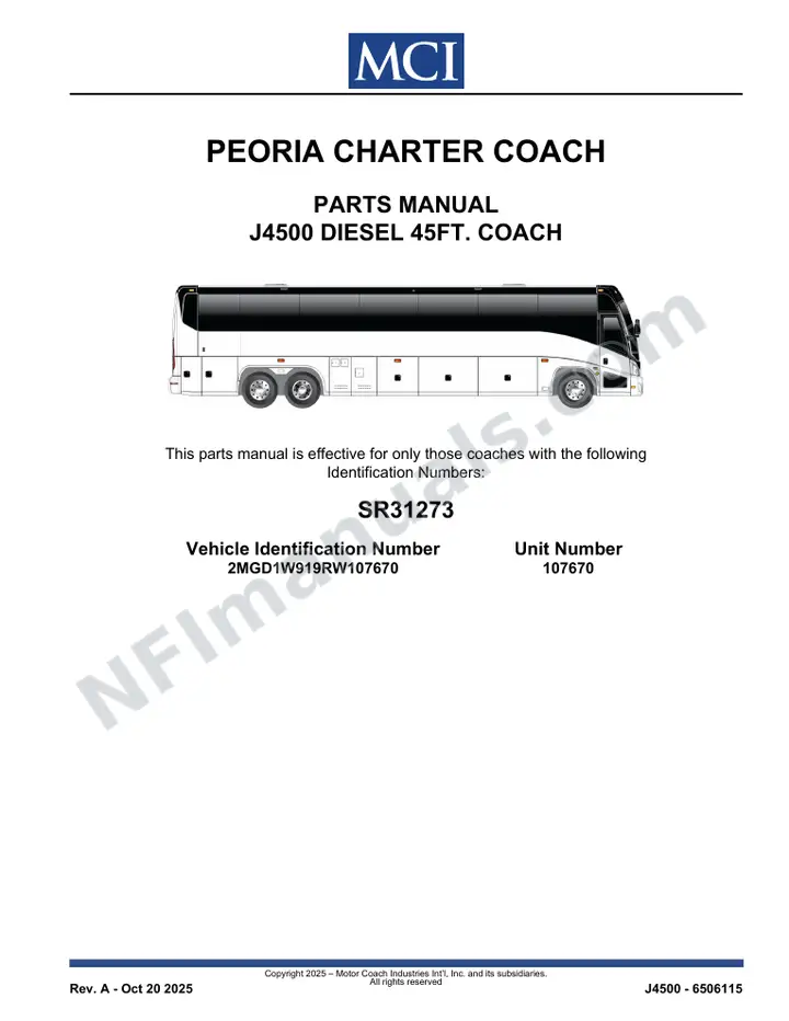 SR31273 Parts Manual, Peoria Charter Coach first-page preview