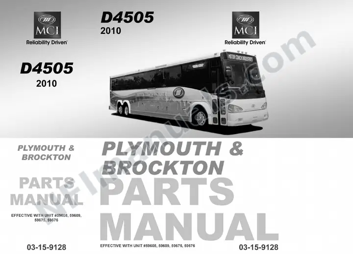 D4505 Plymouth & Brockton Parts Manual 03 15 9128, Effective with VIN Units 59608 59609, 59675 59676 first-page preview
