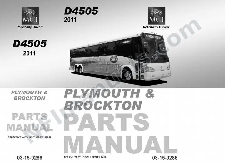 D4505 Plymouth & Brockton Parts Manual 03 15 9286, Effective with VIN Units 59855 59857 first-page preview