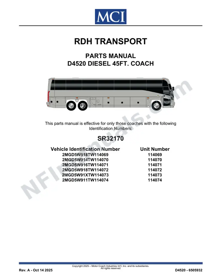 MCI D4520 Manual Package - RDH Transport included manual preview