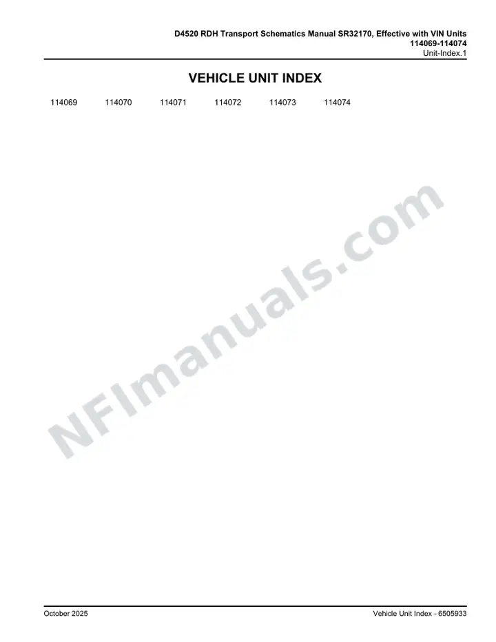 D4520 RDH Transport Schematics Manual SR32170, Effective with VIN Units 114069-114074 first-page preview