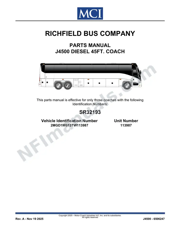 SR32193 Parts Manual, Richfield Bus Company first-page preview