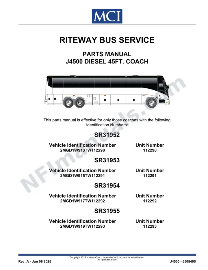 SR31952_31953_31954_31955_31956_31957 Parts Manual, Riteway Bus Service first-page preview