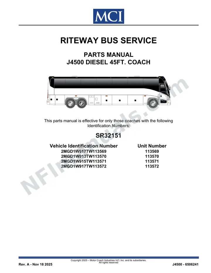 SR32151 Parts Manual, Riteway Bus Service first-page preview