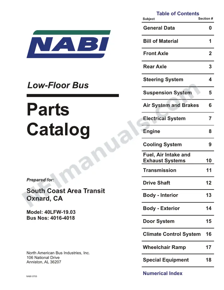 SR9090 (114000) Parts Manual, So Coast Area Transit Oxnard first-page preview