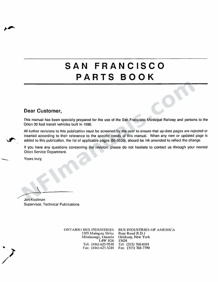 San Francisco 1990 OI Parts Manual first-page preview