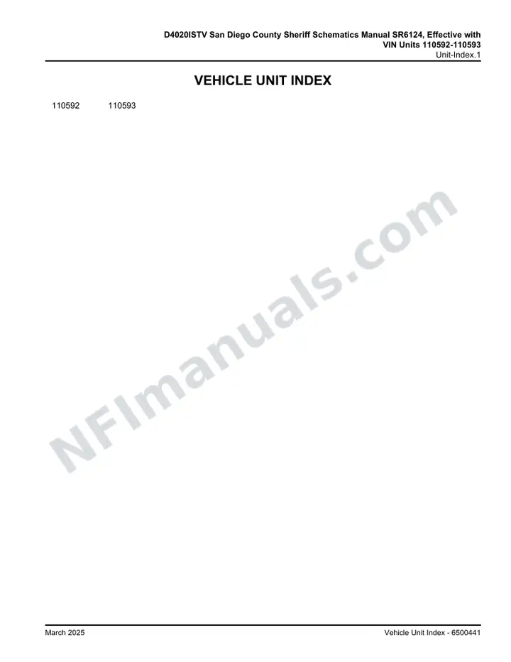 D4020ISTV San Diego County Sheriff Schematics Manual SR6124, Effective with VIN Units 110592-110593 first-page preview