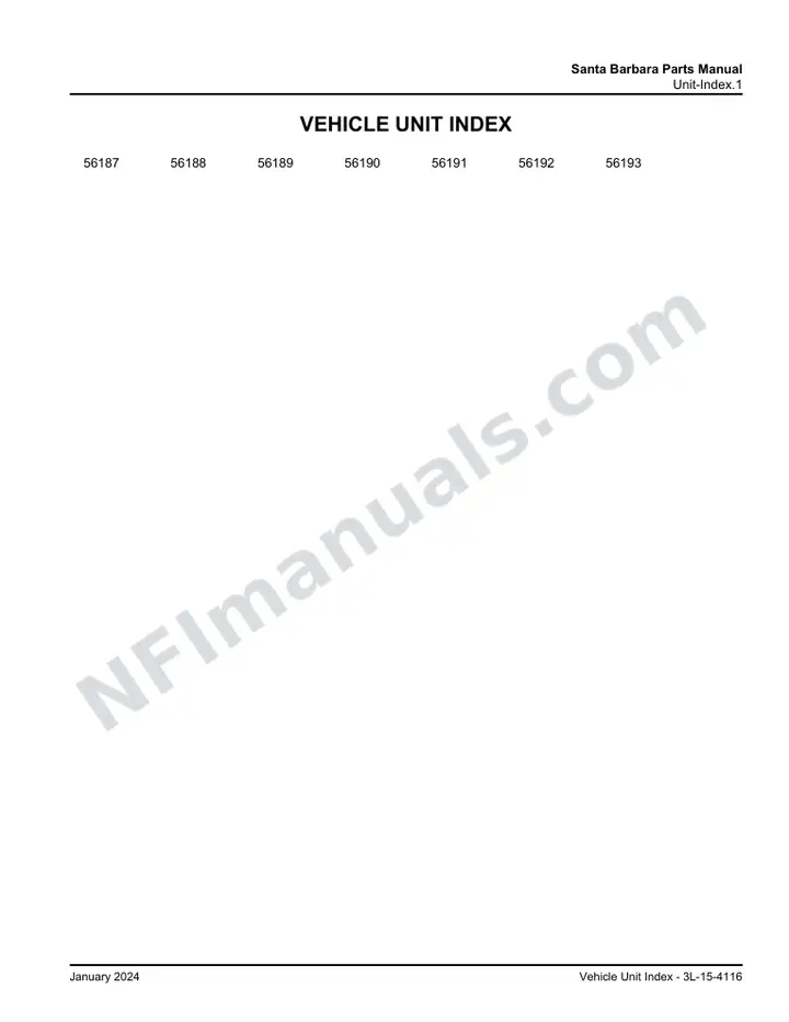 D4500 Parts Manual, Santa Barbara 2003 for Units 56187-56193 first-page preview