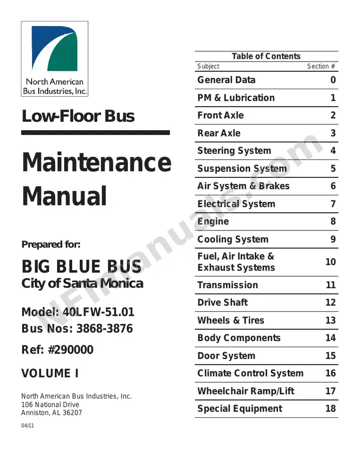 SR9238 (290000) Service Manual, Santa Monica Big Blue Bus first-page preview