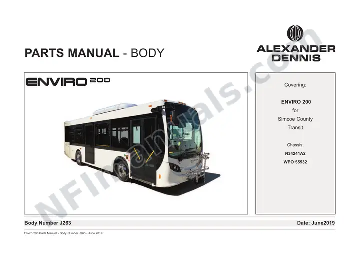 Simcoe County Transit, J263 Body Parts Manual first-page preview
