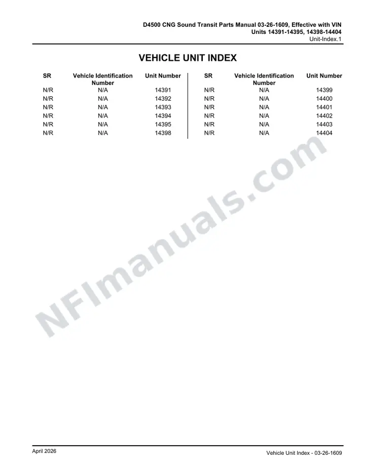 D4500 Sound Transit CNG Parts Manual 03 26 1609, Effective with VIN Units 14391 14395, 14398 14404 first-page preview