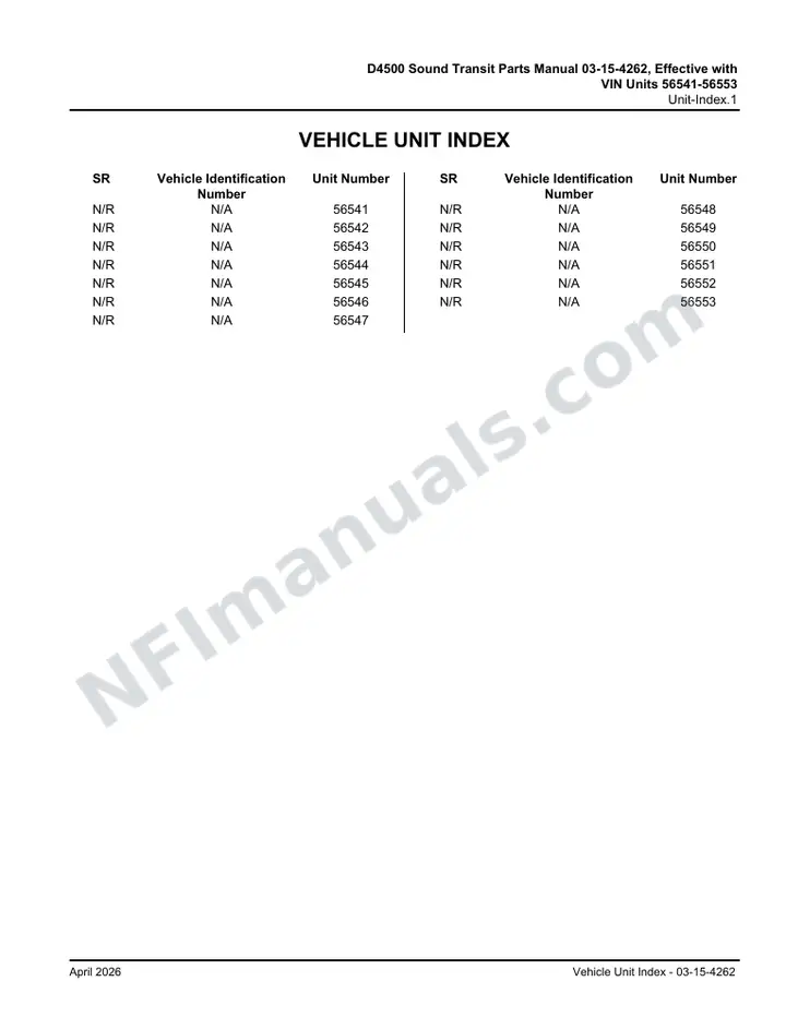 D4500 Parts Manual, Sound Transit 2005 for Units 56541-56553 first-page preview
