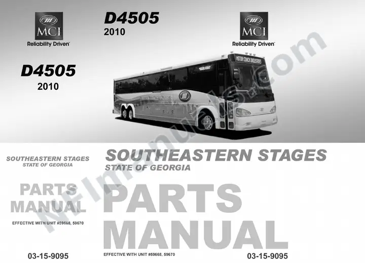 D4505 Southeastern Stages, Georgia Parts Manual 03 15 9095, Effective with VIN Units 59668 59670 first-page preview