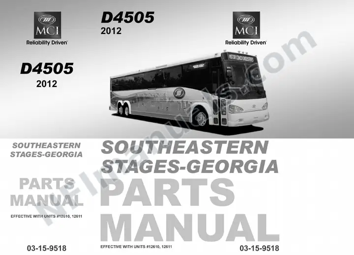 D4505 Southeastern Stages, Georgia Parts Manual 03 15 9518, Effective with VIN Units 12610 12611 first-page preview