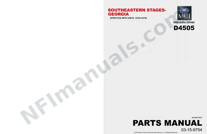 D4505 Southeastern Stages, Georgia Parts Manual 03 15 9754, Effective with VIN Units 12750 12752 first-page preview