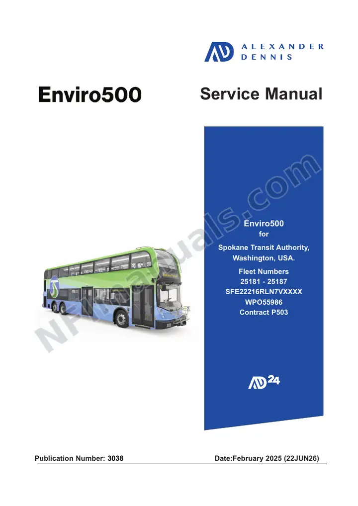 3038 Enviro 500 Service Manual, Spokane Transit first-page preview