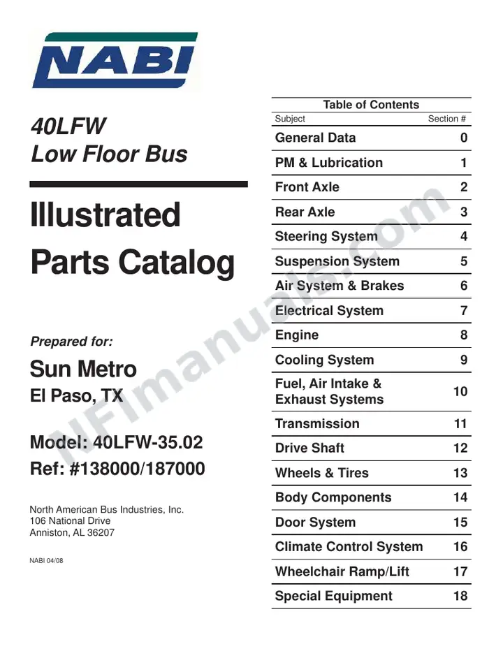 SR9145 (187000) Parts Manual, Sun Metro first-page preview