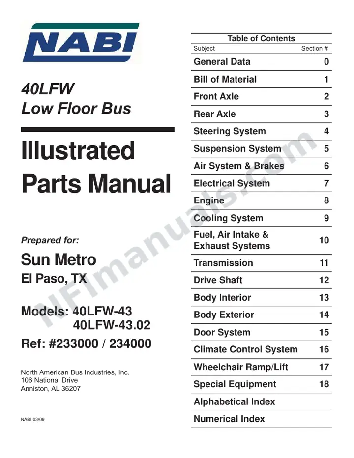 SR9187_SR9188 (233000_234000) Parts Manual, Sun Metro first-page preview