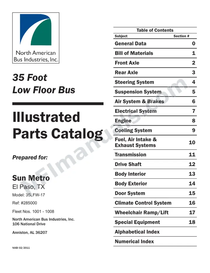 SR9233 (285000) Parts Manual, Sun Metro first-page preview