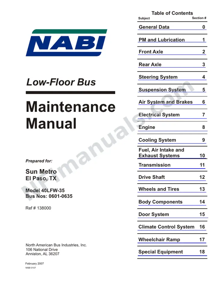 SR9112 (138000) Service Manual, Sun Metro Transit El Paso first-page preview