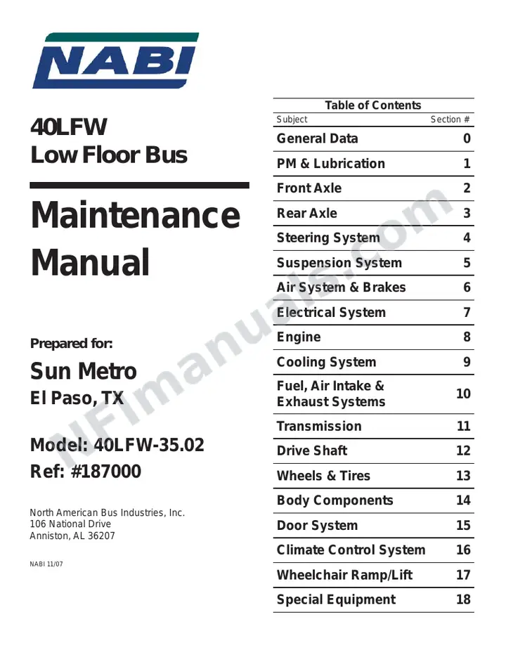 SR9145 (187000) Service Manual, Sun Metro Transit El Paso first-page preview