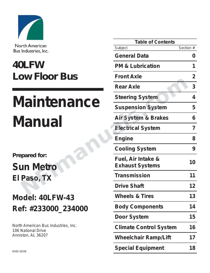 SR9187 (233000) Service Manual, Sun Metro Transit El Paso first-page preview