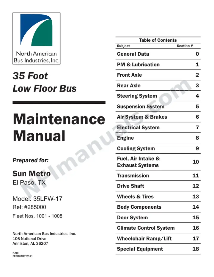 SR9233 (285000) Service Manual, Sun Metro Transit El Paso first-page preview