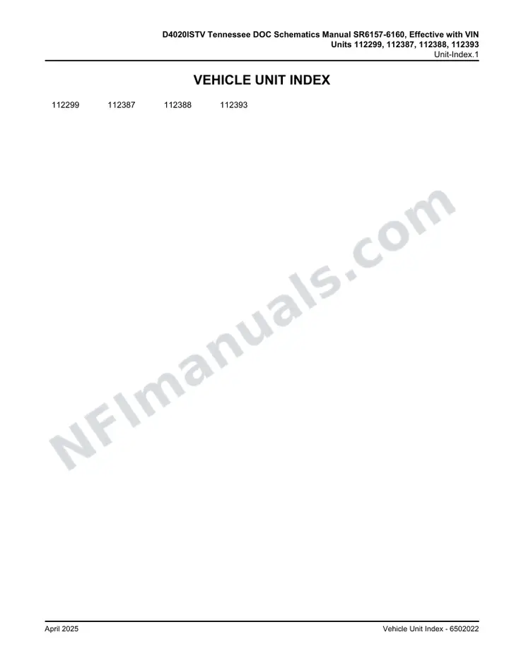 D4020ISTV Tennessee DOC Schematics Manual SR6157-6160, Effective with VIN Units 112299, 112387, 112388, 112393 first-page preview