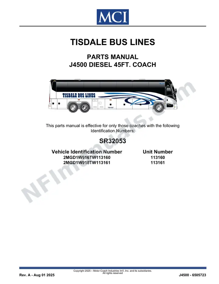 SR32053 Parts Manual, Tisdale Bus Lines first-page preview