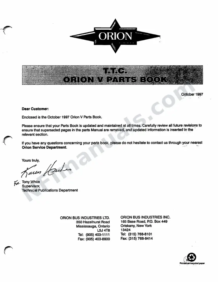 TTC 1997 OV Parts Manual first-page preview