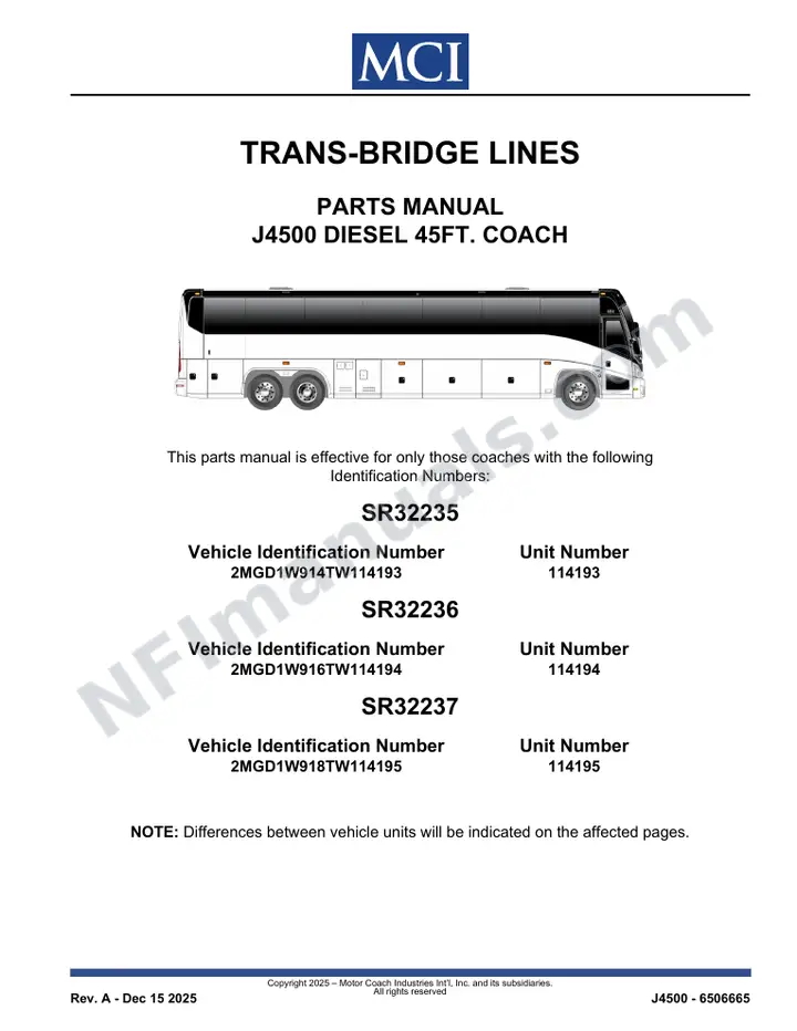 SR32235_32236_32237 Parts Manual, Trans-Bridge Lines first-page preview