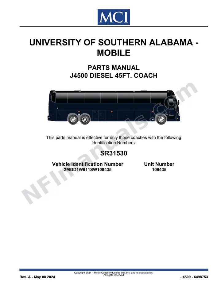 MCI J4500 Manual Package - University of Southern Alabama - Mobile included manual preview