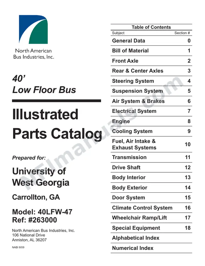 SR9212 (263000) Parts Manual, University of West Ga first-page preview