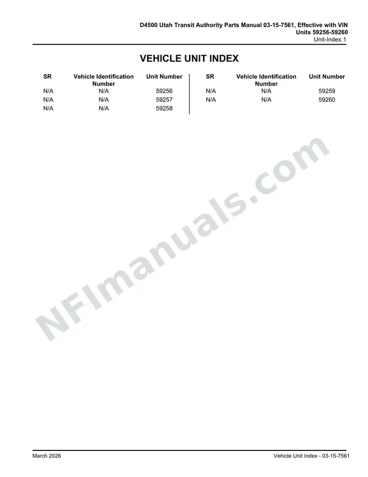 D4500 Parts Manual, Utah 2009 for Units 59256-59260 first-page preview
