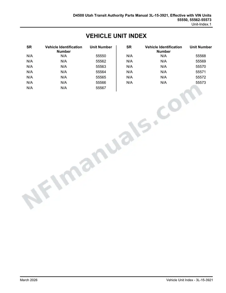 D4500 Utah Transit Authority Parts Manual 3L 15 3921, Effective with VIN Units 55550, 55562 55573 first-page preview