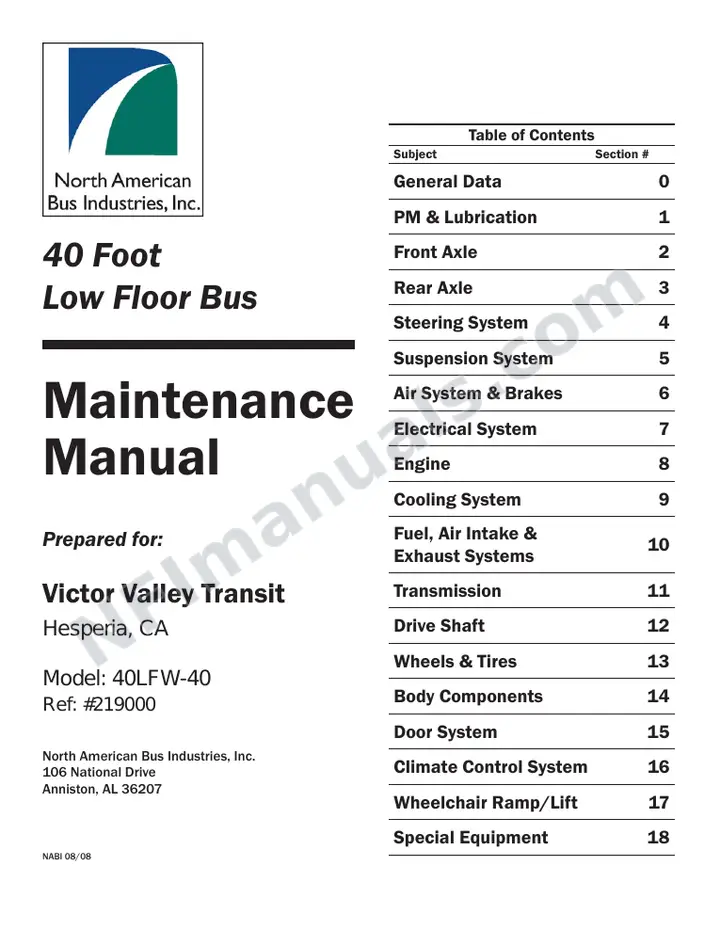 SR9174 (219000) Service Manual, Victor Valley Transit Authority first-page preview