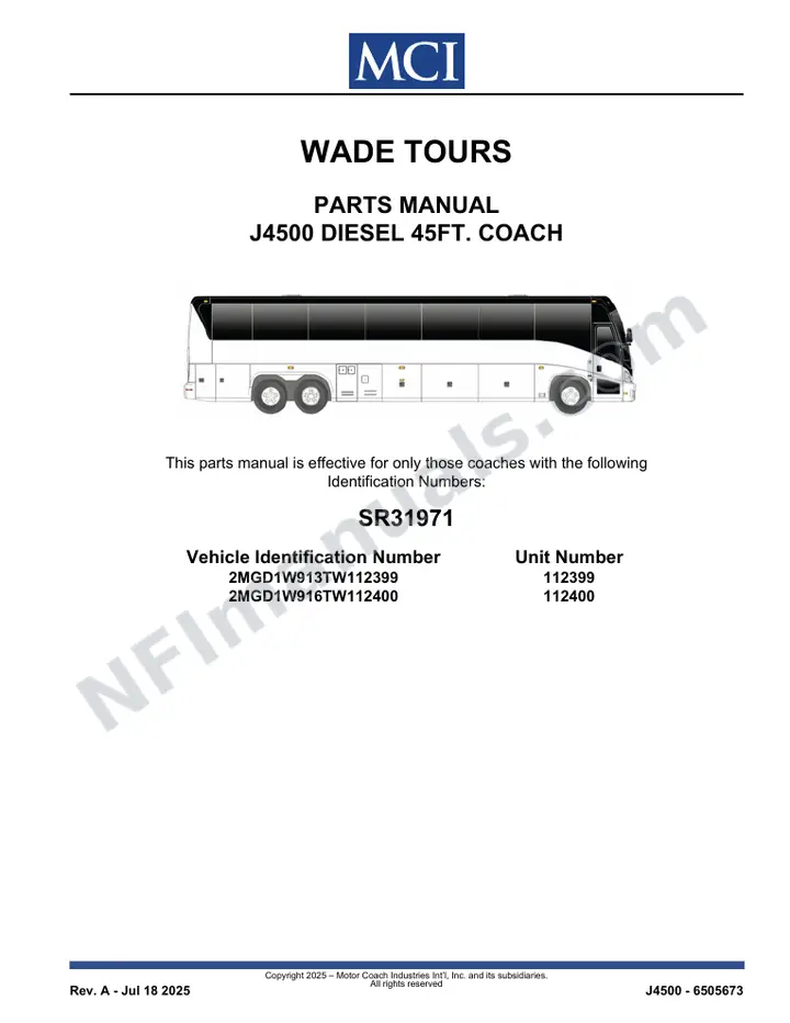 SR31971 Parts Manual, Wade Tours first-page preview