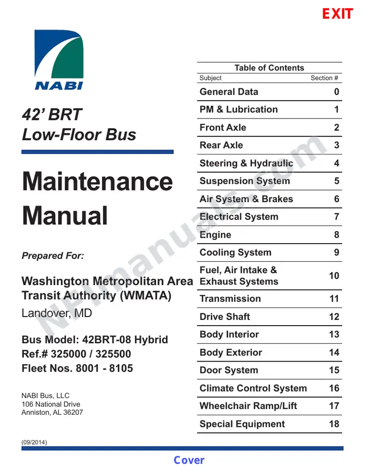SR9274 (325000) Service Manual, Washington Metropolitan Area Transit Authority first-page preview