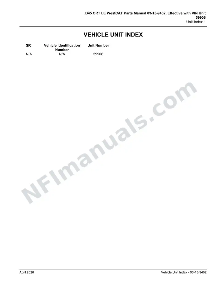 D4500 WestCAT Parts Manual 03 15 9402, Effective with VIN Unit 59906 first-page preview