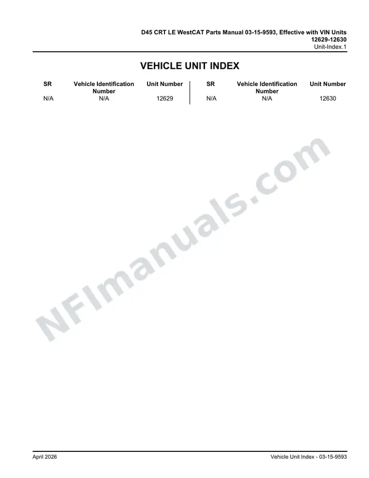 D4500 WestCAT Parts Manual 03 15 9593, Effective with VIN Units 12629 12630 first-page preview