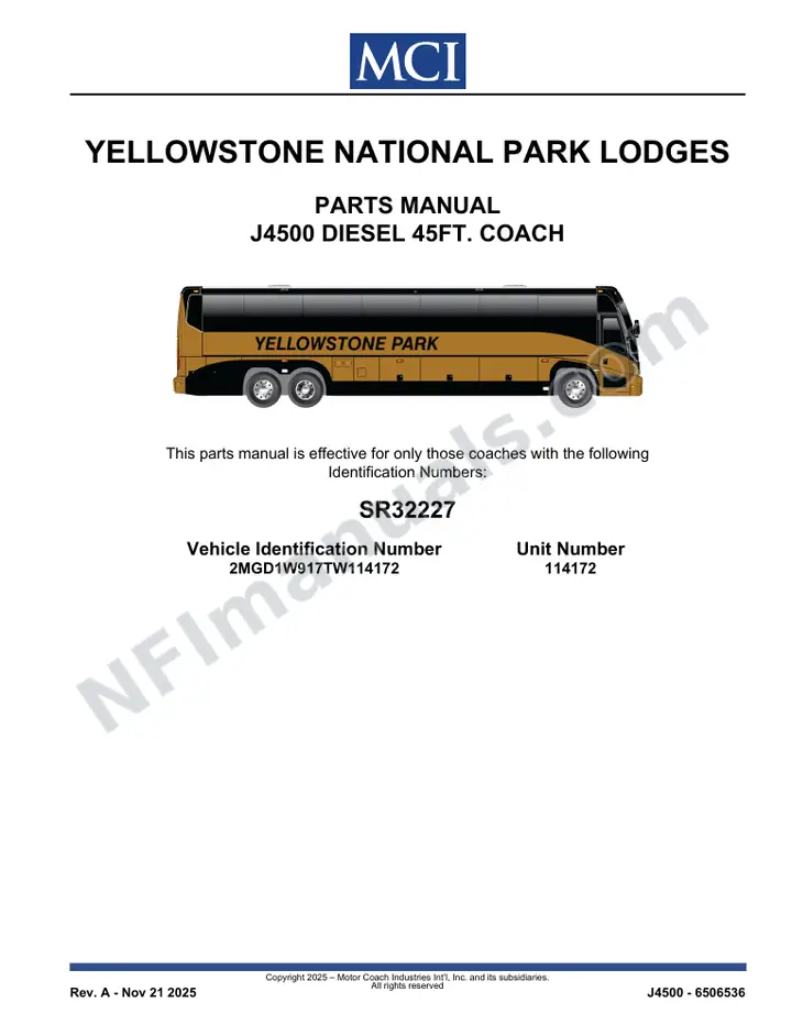 SR32227 Parts Manual, Yellowstone National Park Lodges first-page preview